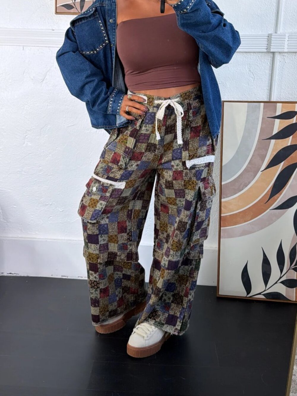 POL Soft Willow Patchwork Cargo Pants